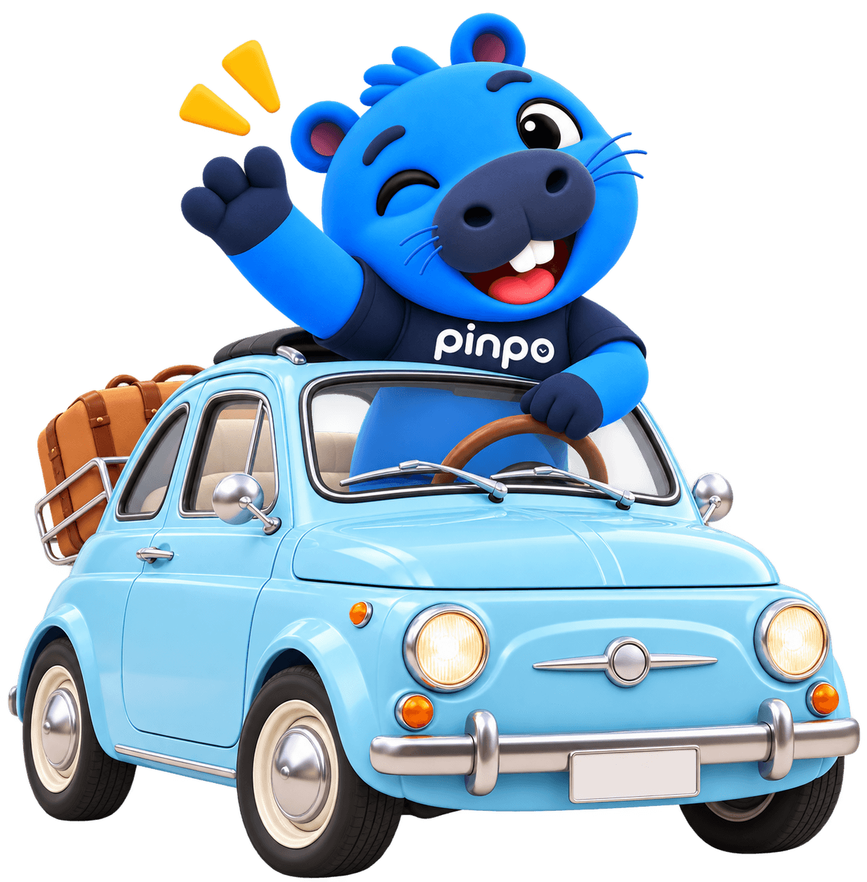 Capi conduce un auto de Pinpo