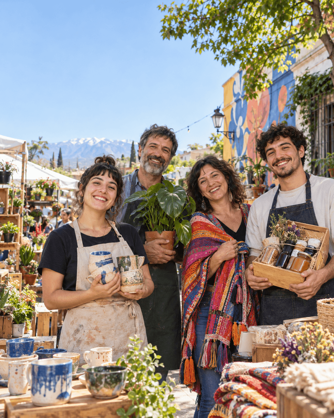 Emprendedores de distintos rubros reunidos en una feria